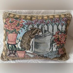 Floral Tapestry Pillow with Rabbit Design Easter Spring Decorative Bunny